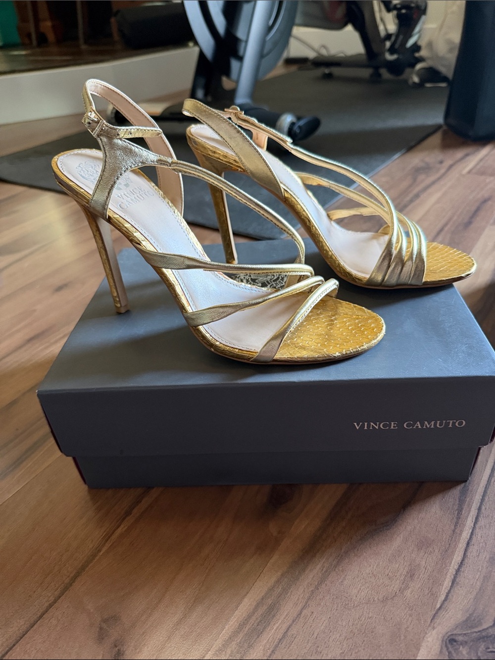 Vince Camuto Metallic Gold Strappy Slingback Heels - Picture 2 of 5